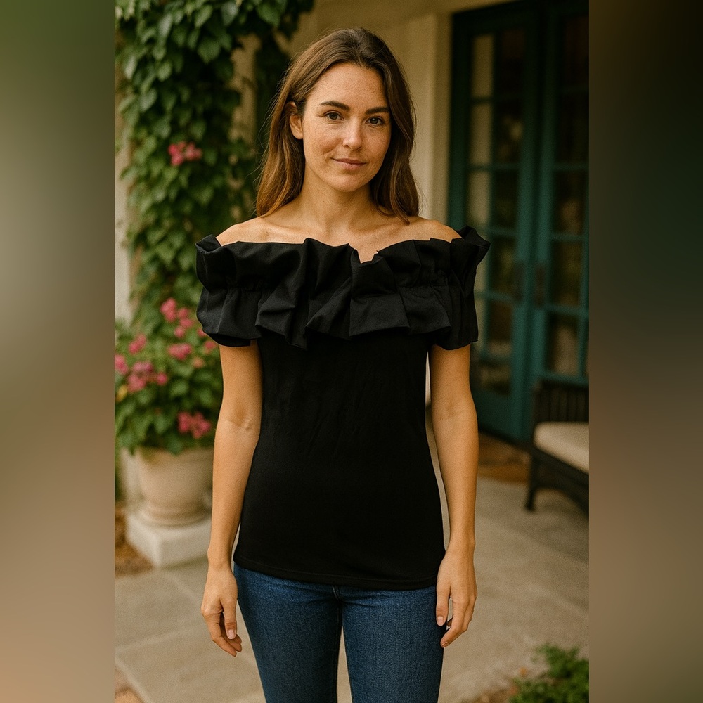 Elegant Black Off-Shoulder Ruffle Top